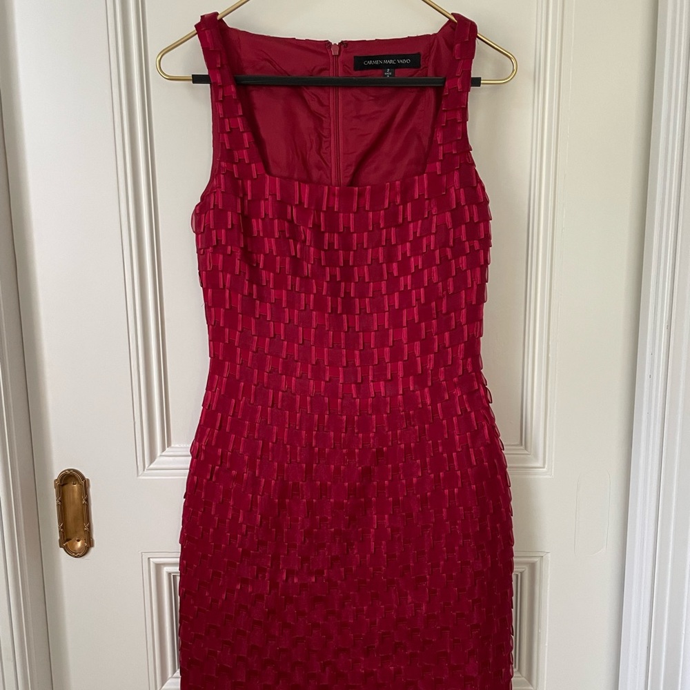 Carmen Marc Valvo red ribbon cocktail dress